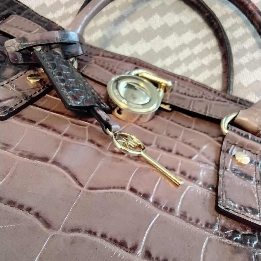 Michael Kors Hamilton Tote Leather Brown Ombre Croc-Embossed - Picture 4 of 9